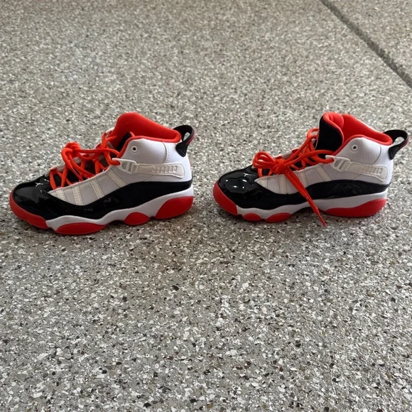 Jordan Kids' 6 Rings Black, Reddish Orange and White Sneakers
